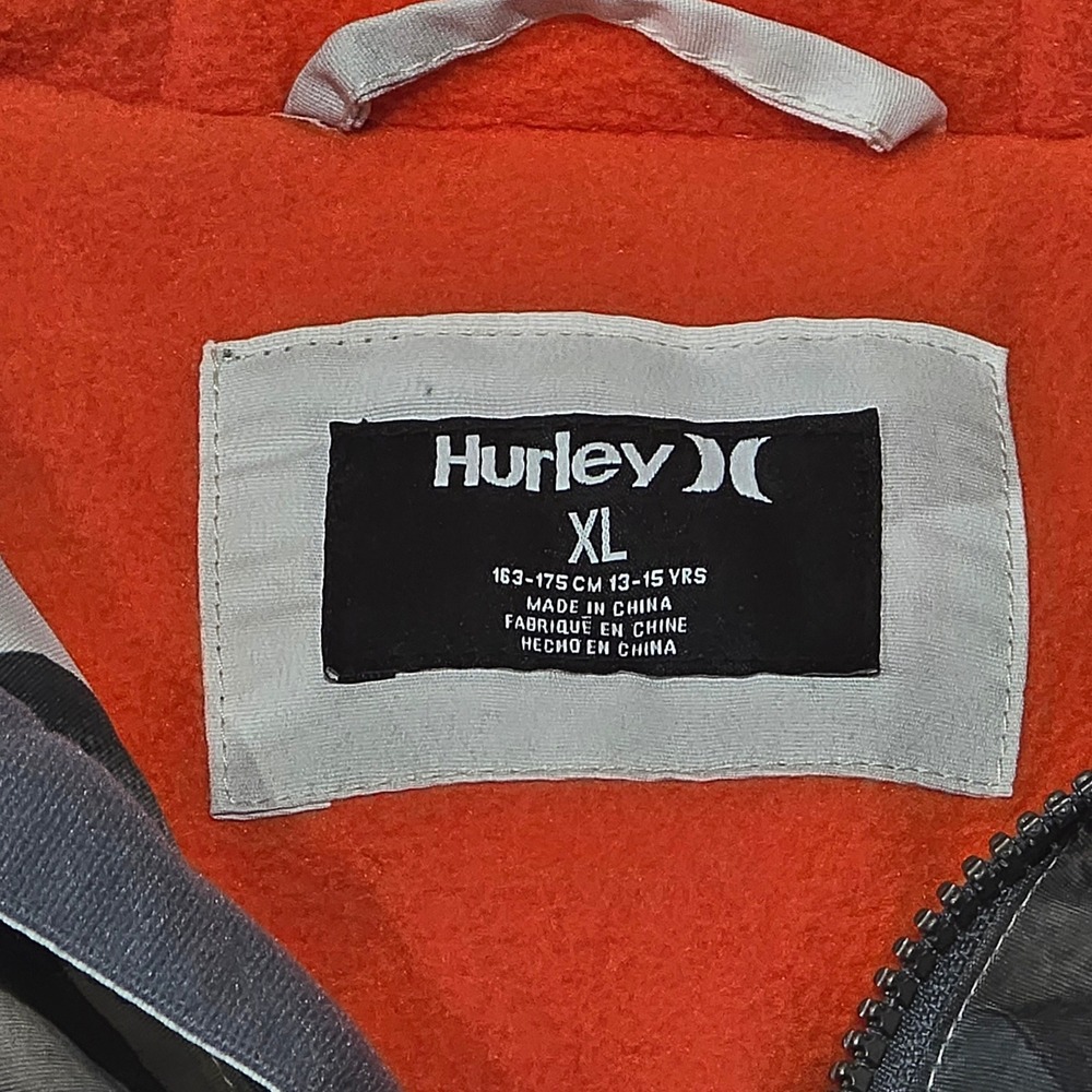 Hurley Boys XL Mountain Print Hooded Puffer Jacket Orange Fleece Lined - Picture 2 of 14